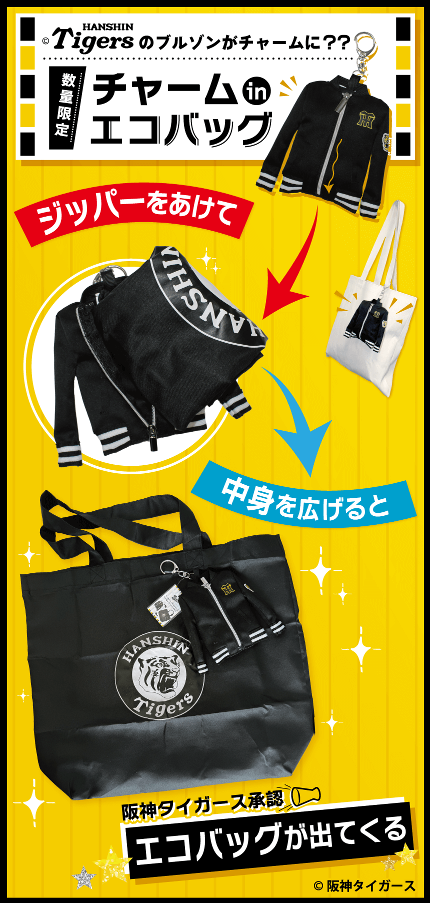 阪神タイガースロゴ入りグッズ ケースがそのままチャームになるエコバッグの画像